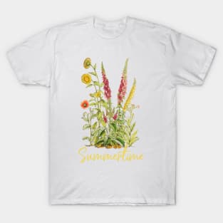 Sunflowers Blooming in the Summer Garden Vintage Illustration T-Shirt